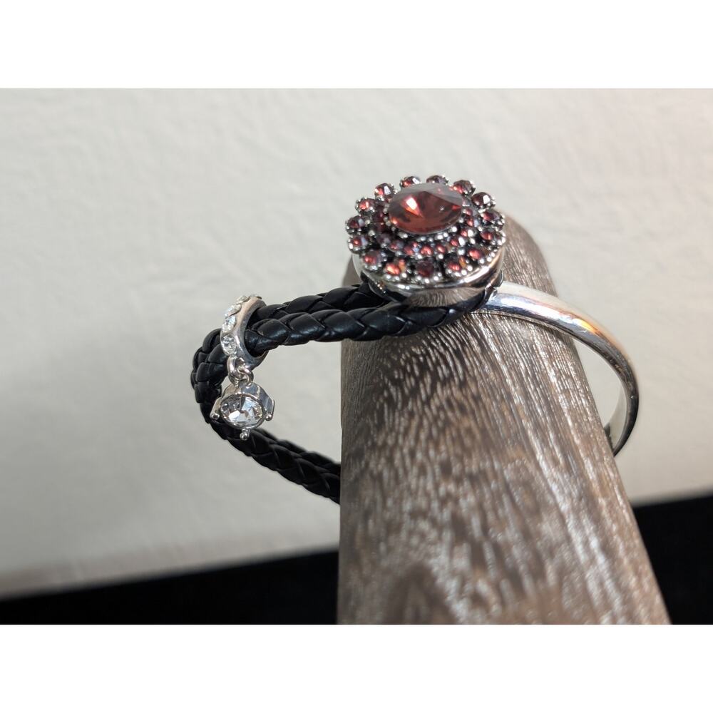 Ginger Snaps Leather Silver Tone Button Clasp Rhi… - image 3